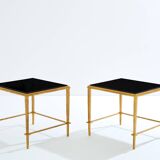 Pair of side tables in gilded iron and black lacquer Maison Ramsay 1950