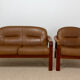 Vintage living room set – 2-seater sofa & cognac leather armchair