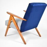 Original armchair compas, pied de poule, blue velvet, 1960s, restored