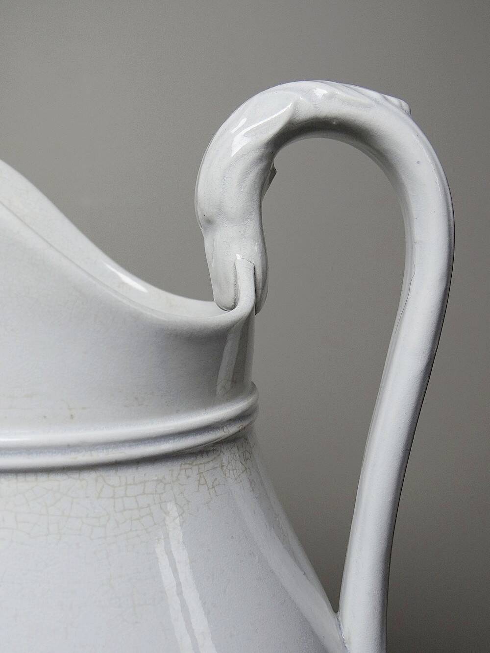 Antique white earthenware toilet jug from Pexonne, France