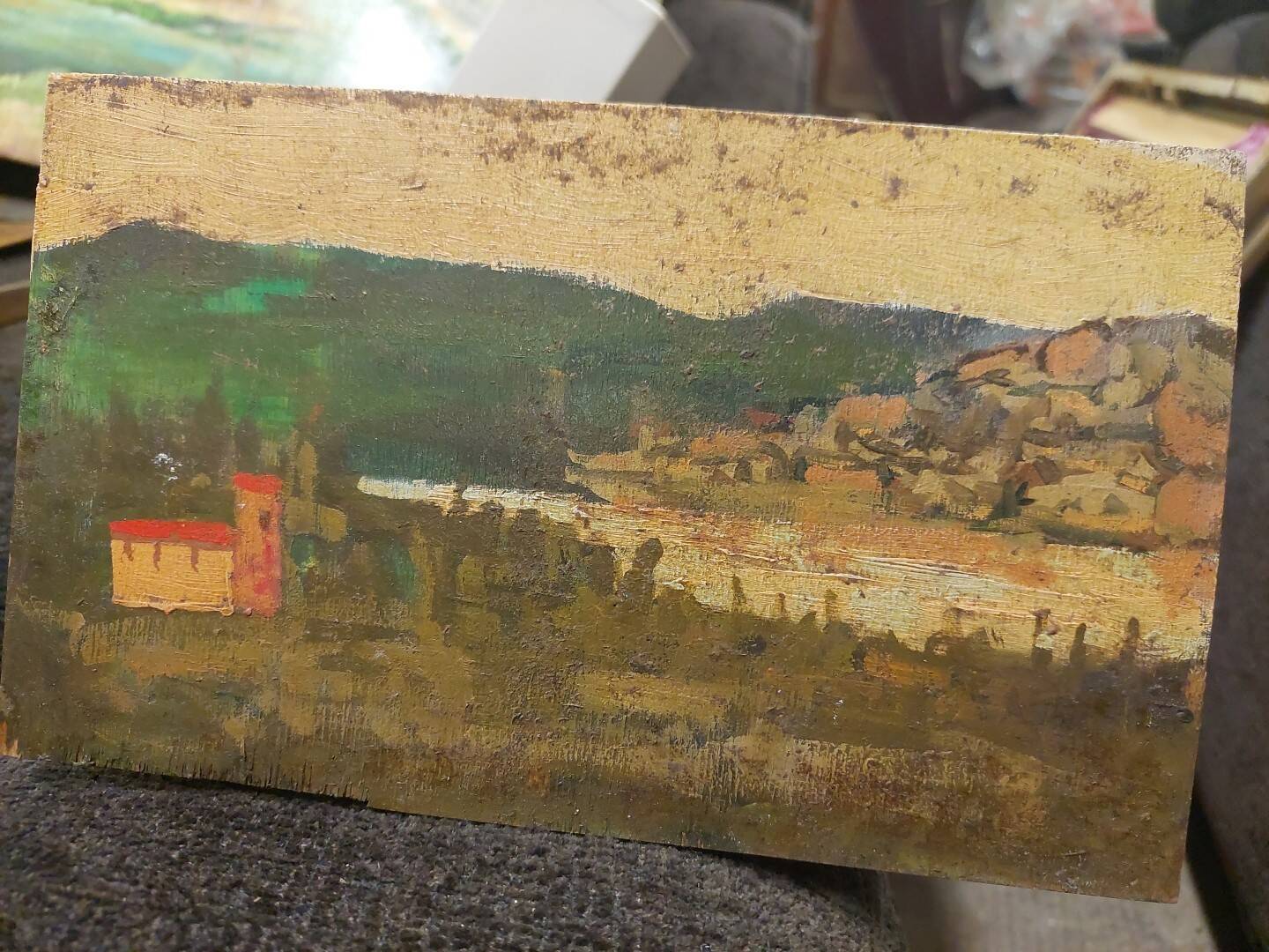 Peinture sur bois paysage première moitié du XXe siècle