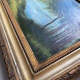 Tableau HSP XIX° Marine "Bord de mer arboré" signé Lucy + cadre