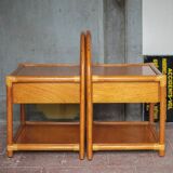 Paire de table rotin Maugrion pour Roche Bobois, table de chevet rotin