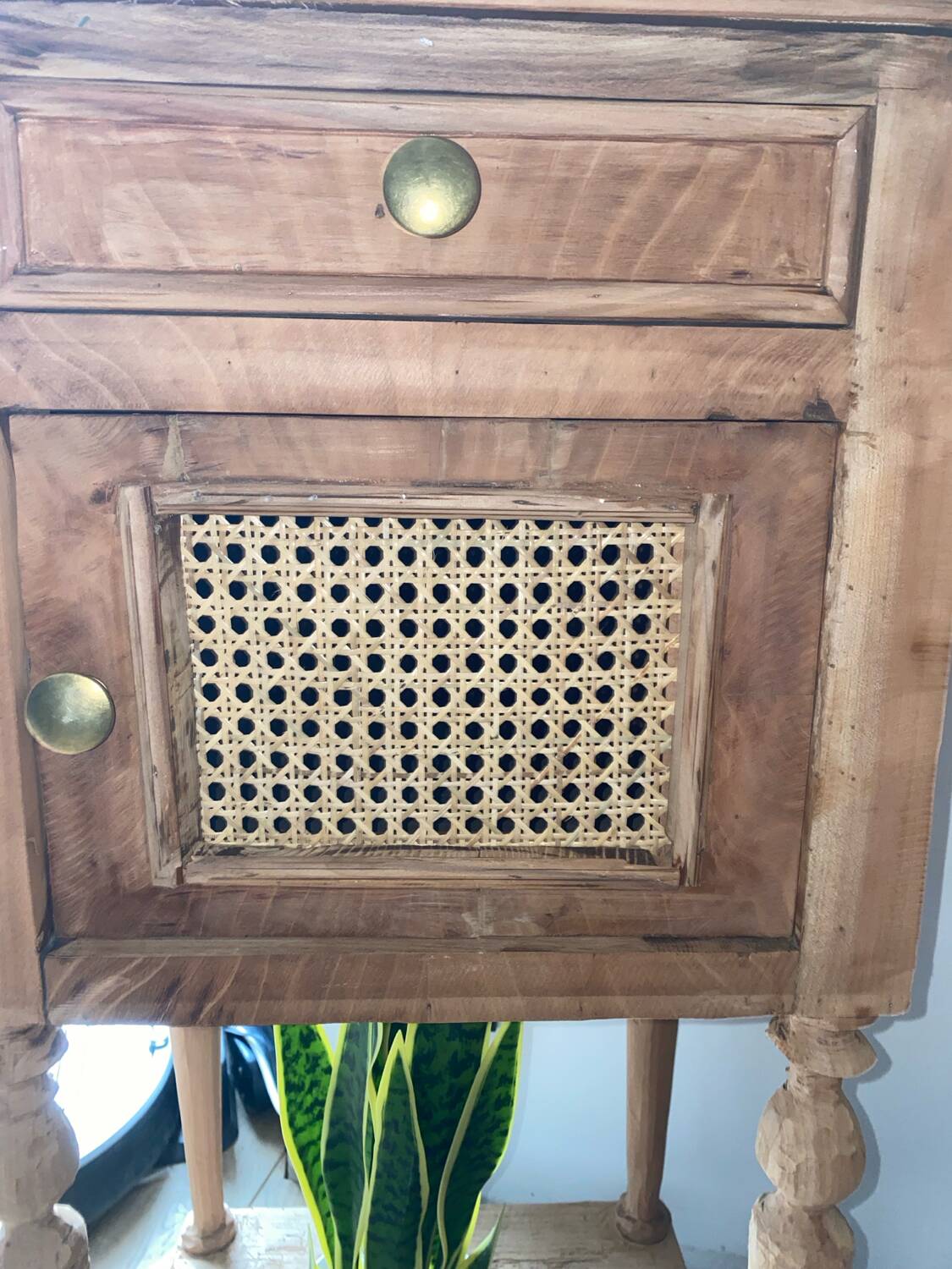 Pair of solid wood cane bedside or nightstands