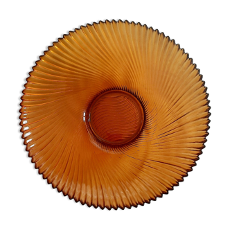 Vintage amber salad bowl cut dish