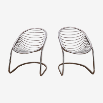 Details on pair of armchairs chrome vintage Gastone Rinaldi, 1970