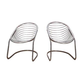 Details on pair of armchairs chrome vintage Gastone Rinaldi, 1970