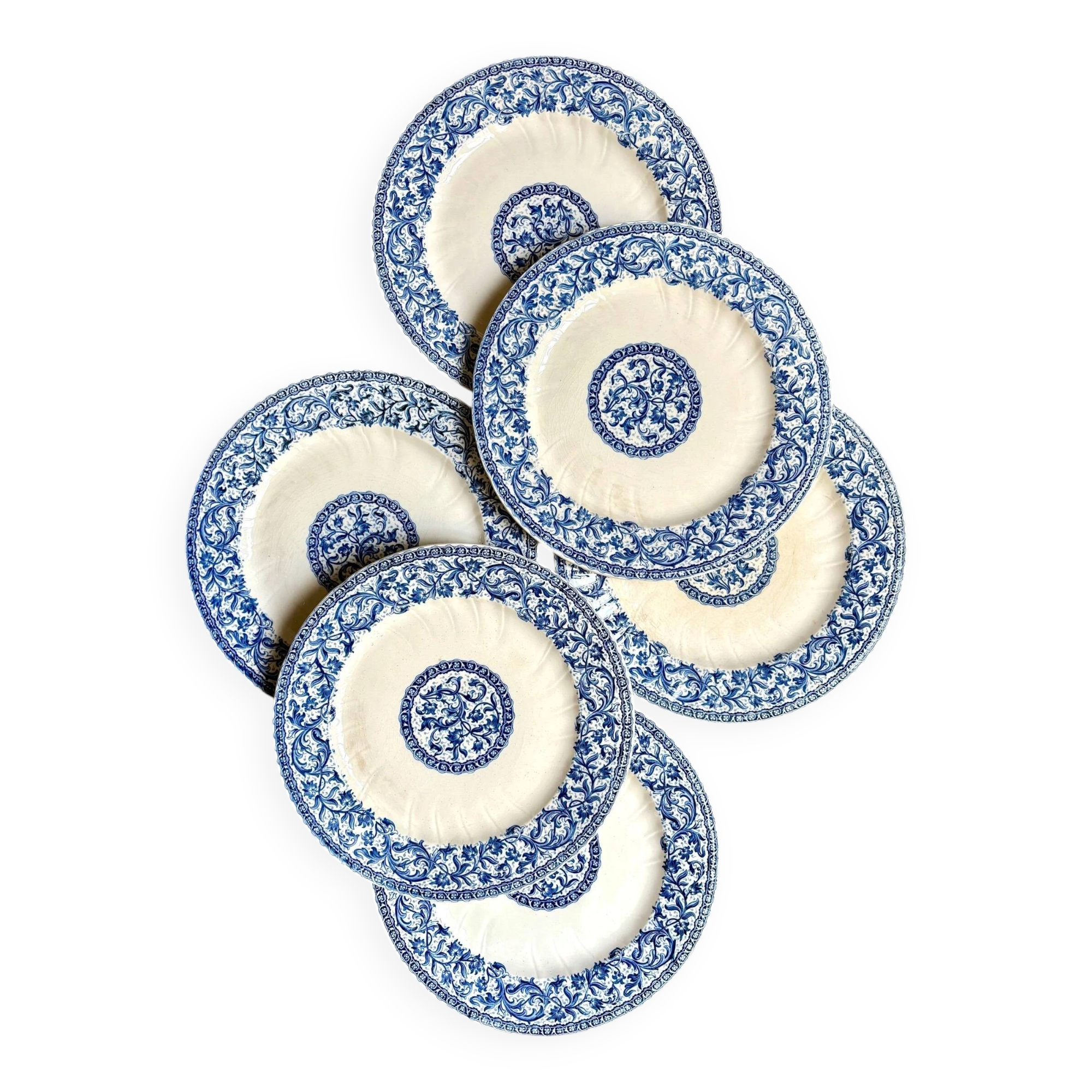 6 blue ironstone dinner plates from Gien