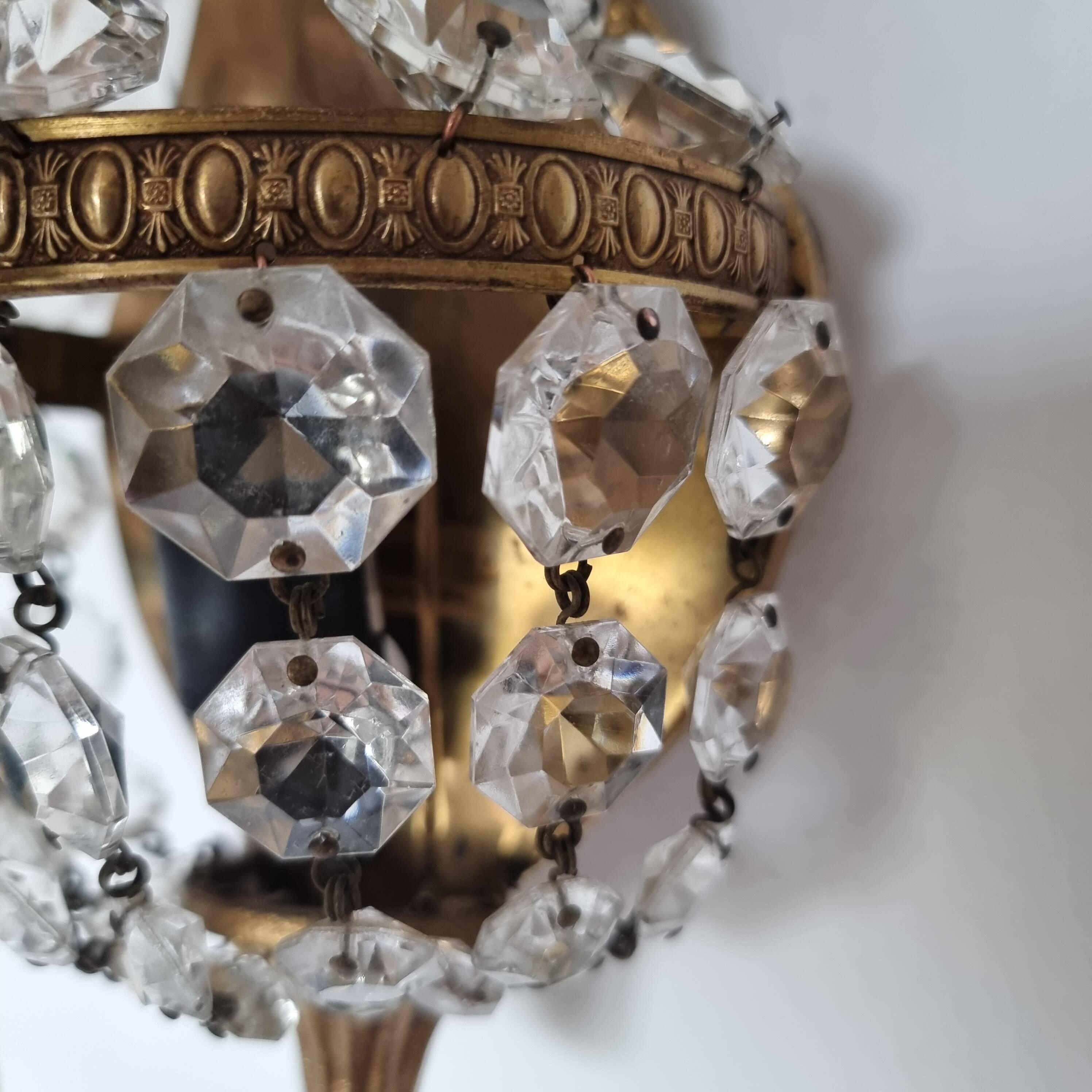 Vintage Empire Style 1950s Wall Lamp or Sconce in Gold Brass and Scream