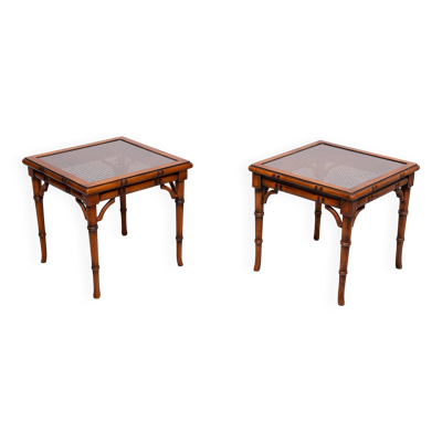 Tables basses en imitation bambou et bois de cerisier, Angleterre, années 1970