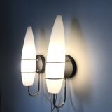 Pair of modernist wall lights in opaline brass white flame 1960 vintage minimalist