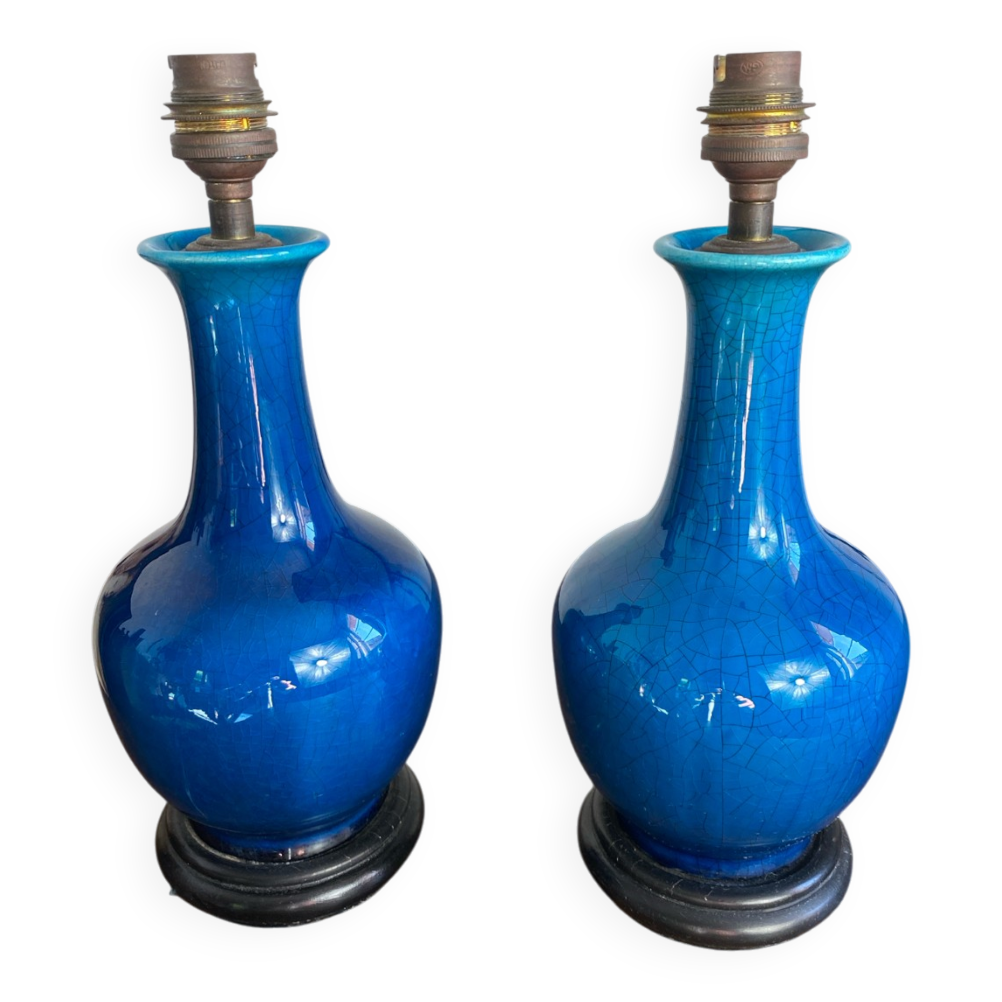 Pair of crackled ceramic lamps