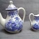 Pouring coffee maker and its milk pot in Luneville earthenware setting Excelsior - TB state - Vintage