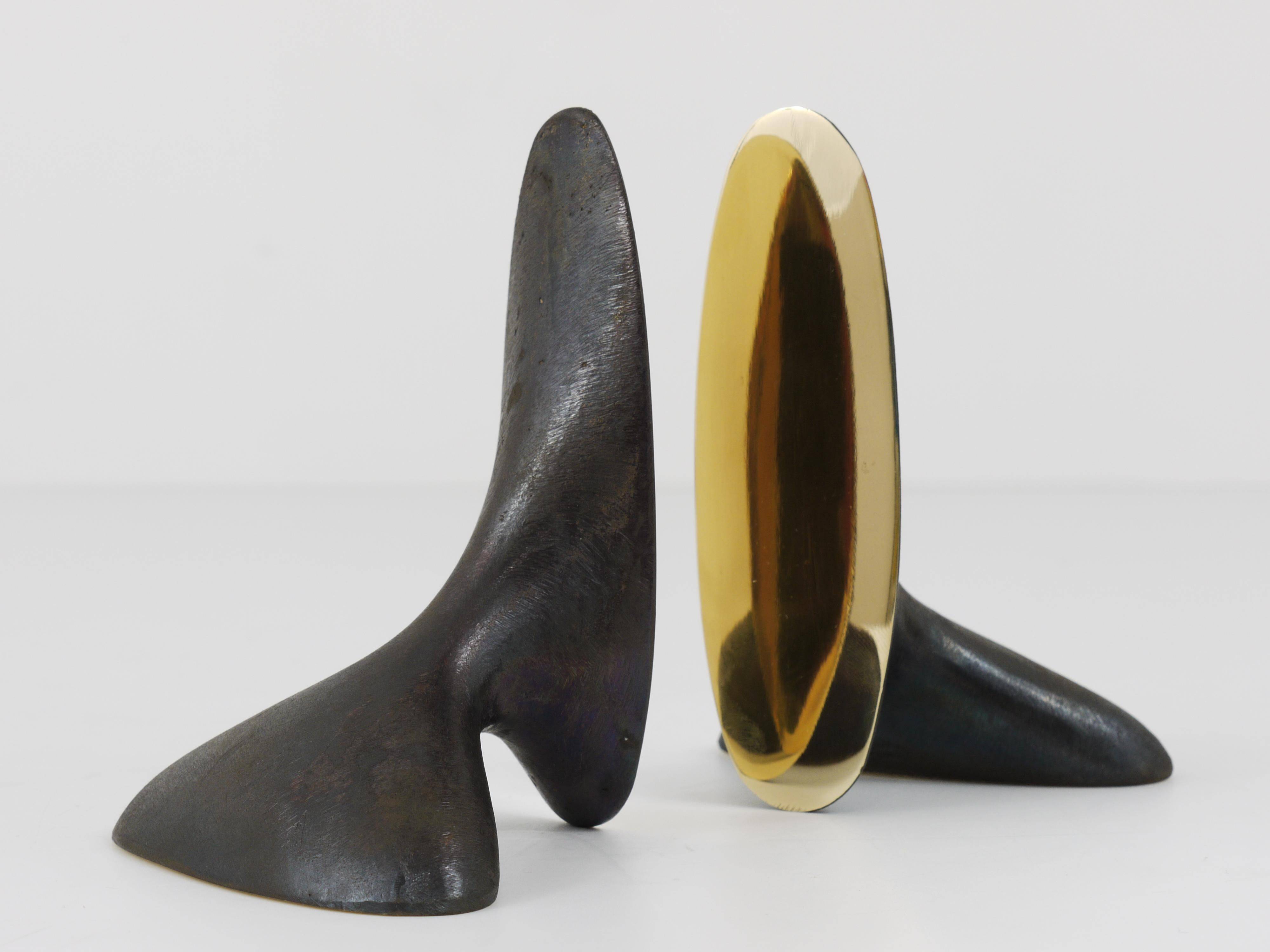 Pair of minimalist mid-century brass bookends by Carl Auböck #3653, Vienna, Austria.