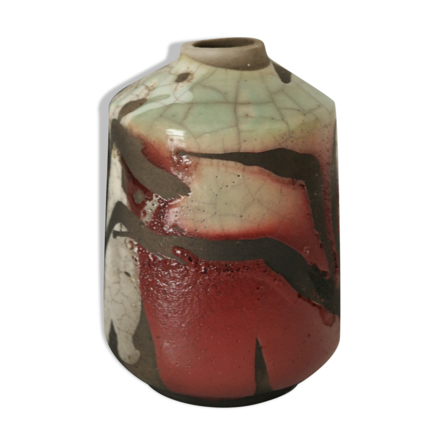 Polychrome raku vase