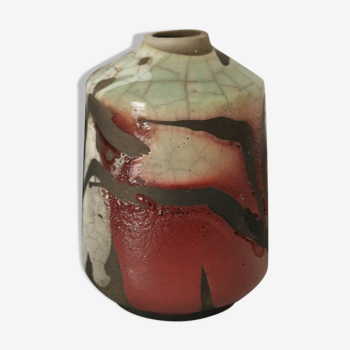 Vase raku polychrome