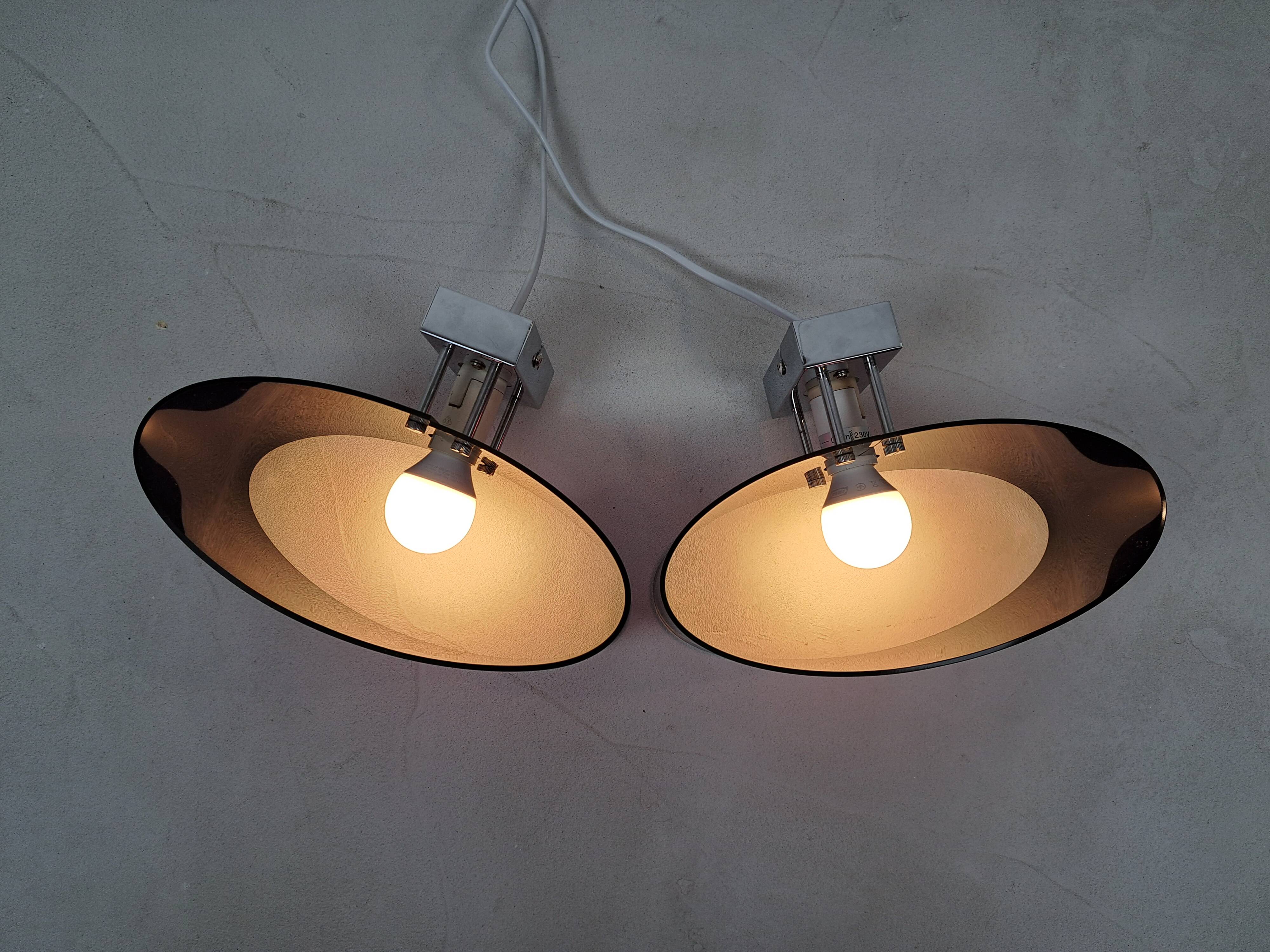 Pair of smoked plexiglass wall lights
