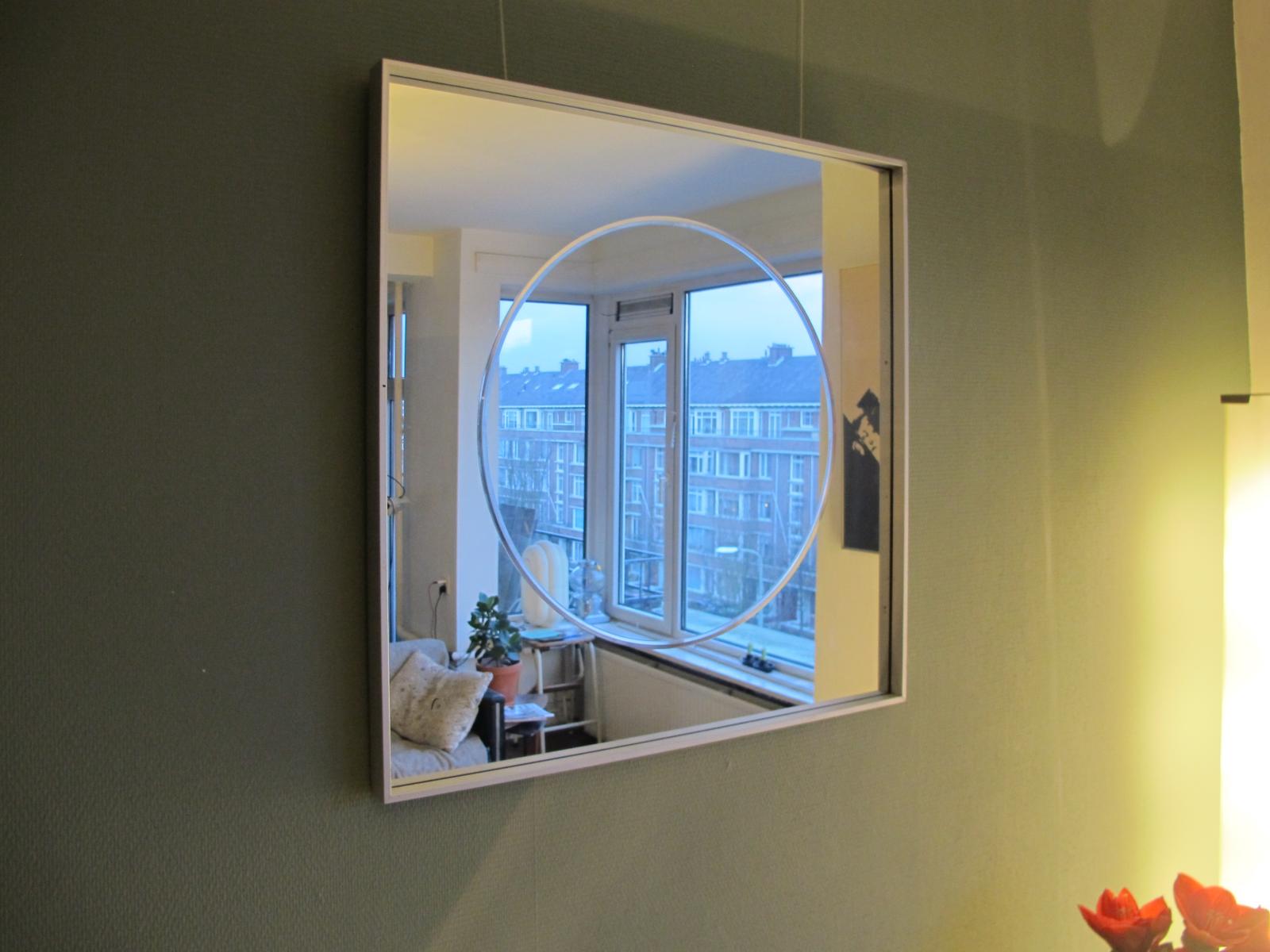 Vintage aluminum 77cm square mirror