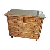 Commode vintage rotin et cannage