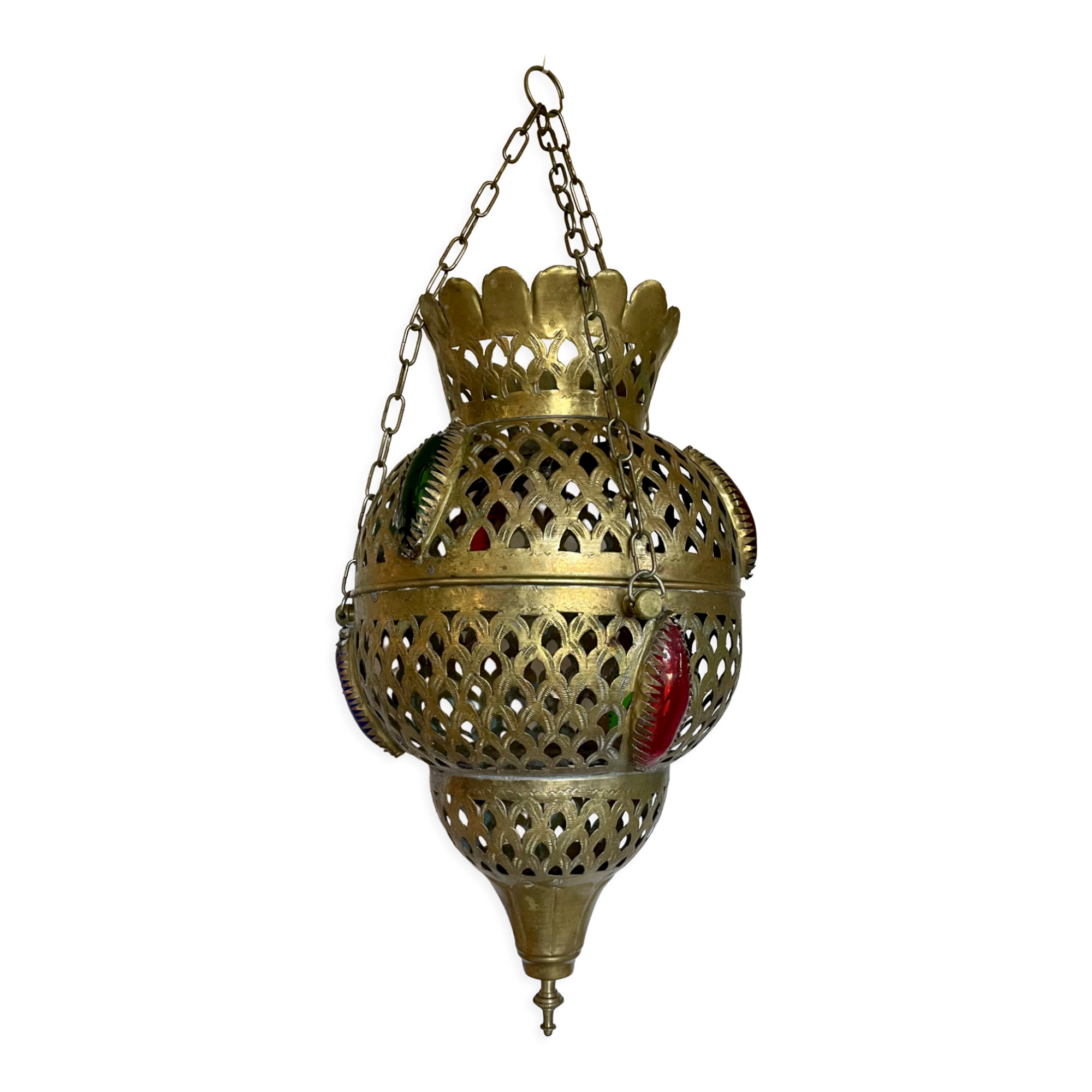 Old vintage oriental lantern pendant lamp in brass