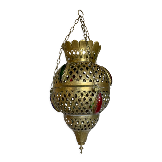 Old vintage oriental lantern pendant lamp in brass