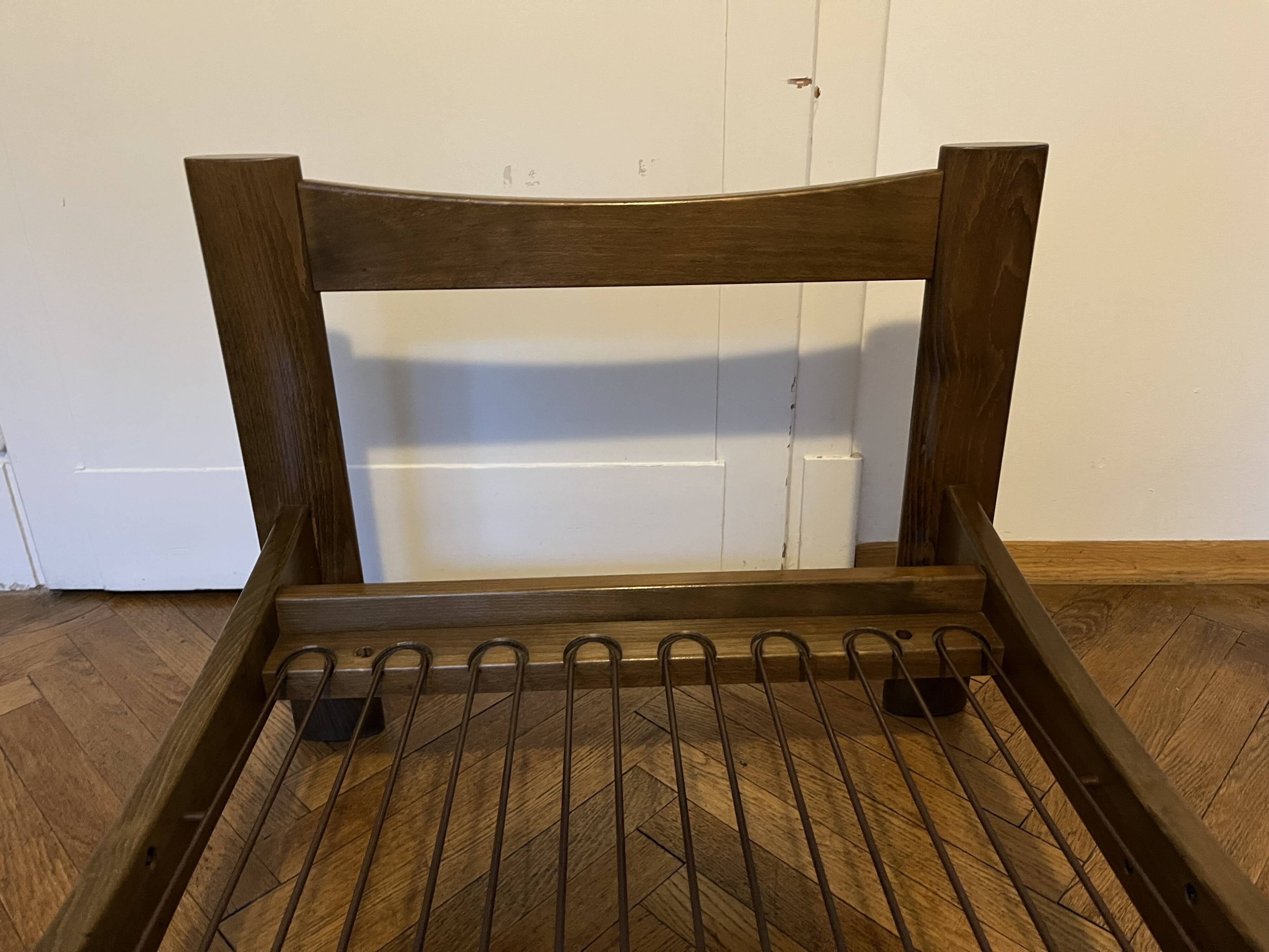 Sling chair in wood and green leather, germany, 1970s
