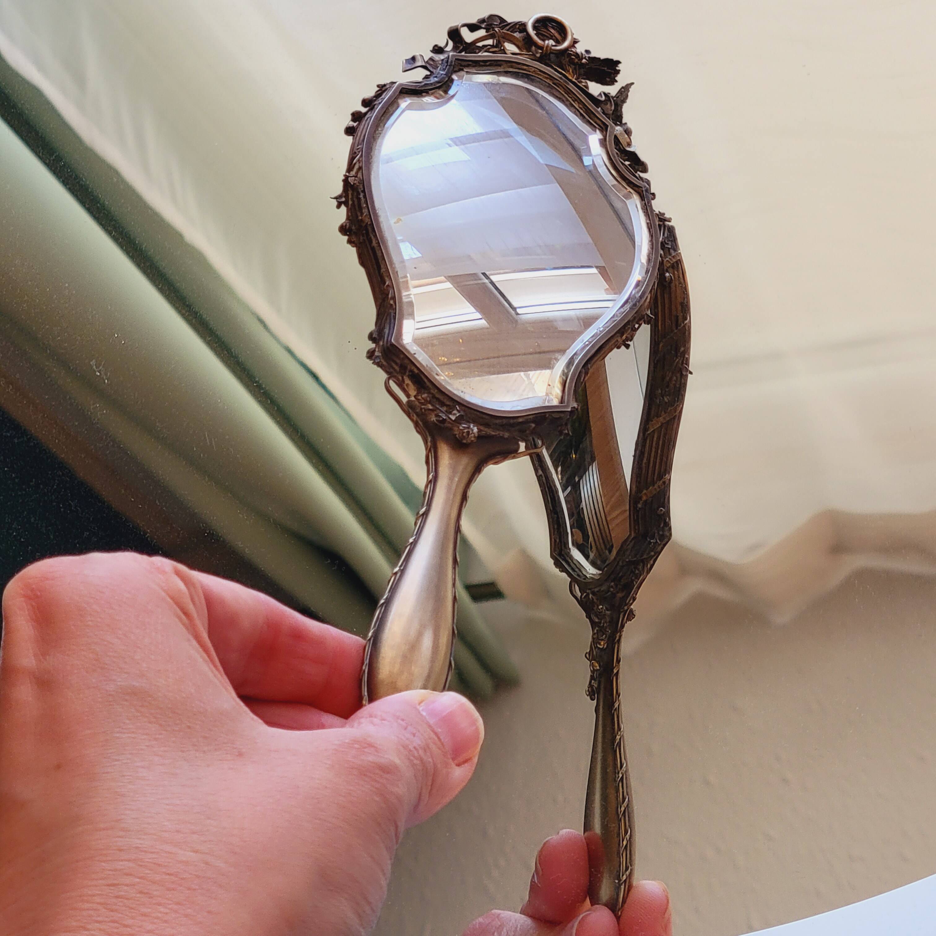 old double-sided hand-held mirror Henri Auguste SOLIÉ 1900