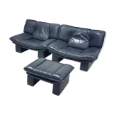 Paire de fauteuils en cuir postmodernes avec ottoman de Nicoletti Salotti, Italie, années 1980