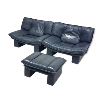 Post modern leather lounge chairs with ottoman by Nicoletti Salotti, Italy 1980s