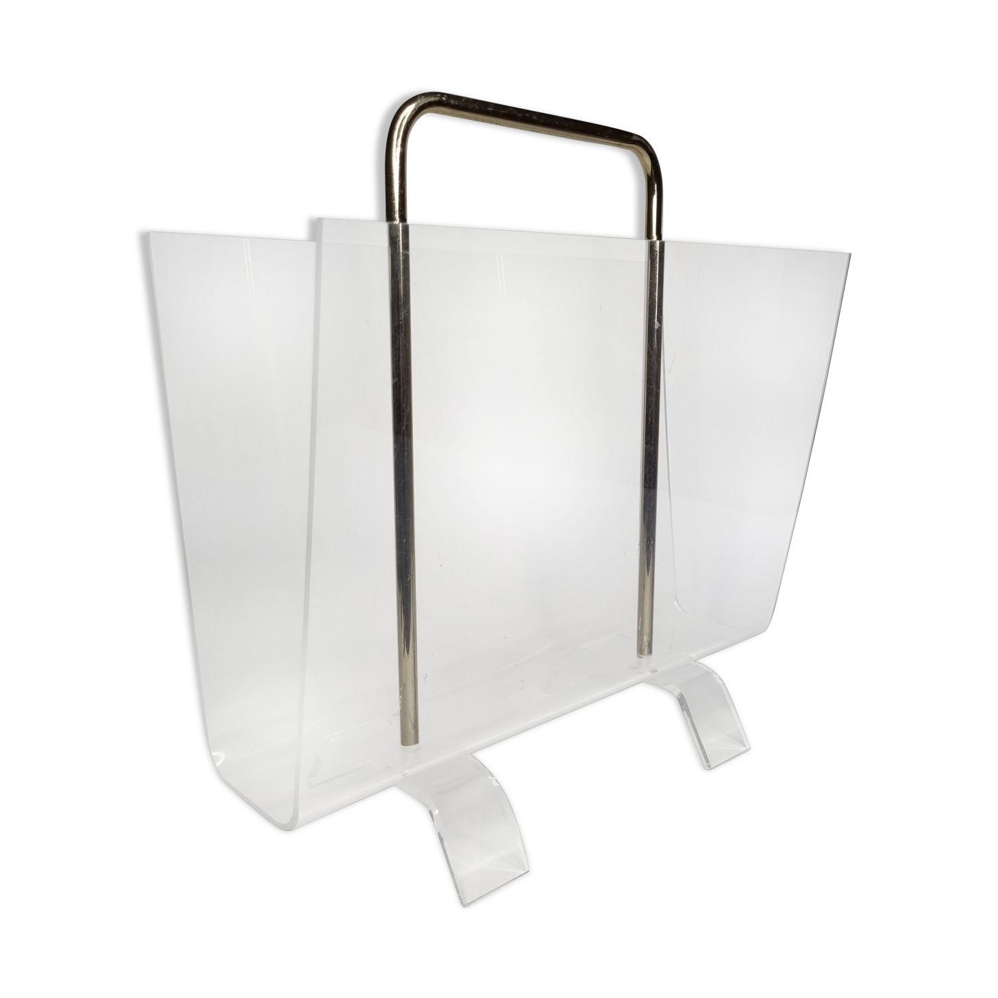 Vintage plexiglass and metal magazine holder, 80s