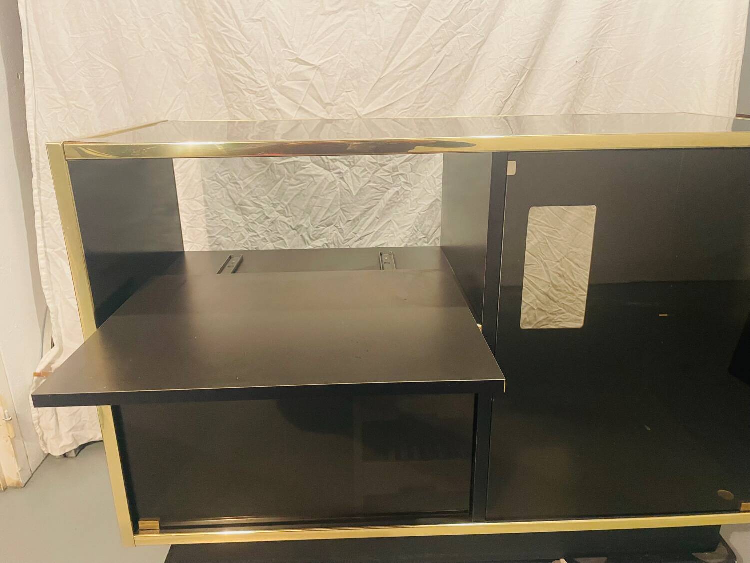 Sideboard, black lacquered and brass Hi-fi unit by Roche Bobois, circa 1970