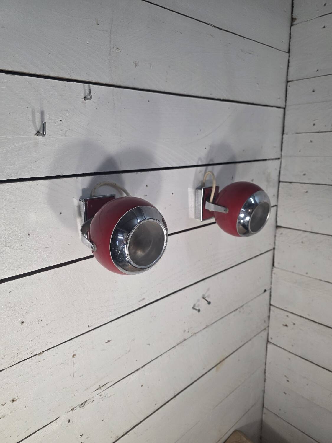 Pair of vintage chrome metal eyeball wall lights from the 70s