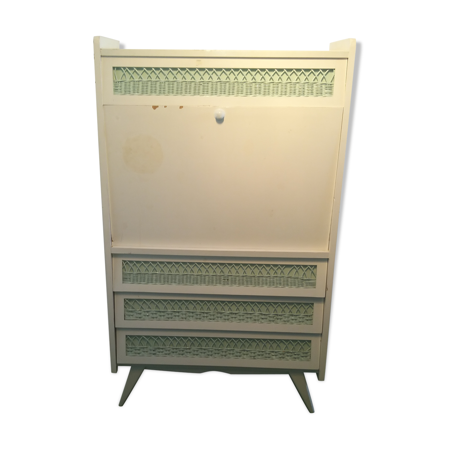 Commode secretaire en bois et rotin
