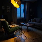 Tripod floor lamp in Matégot style from the 1950s.