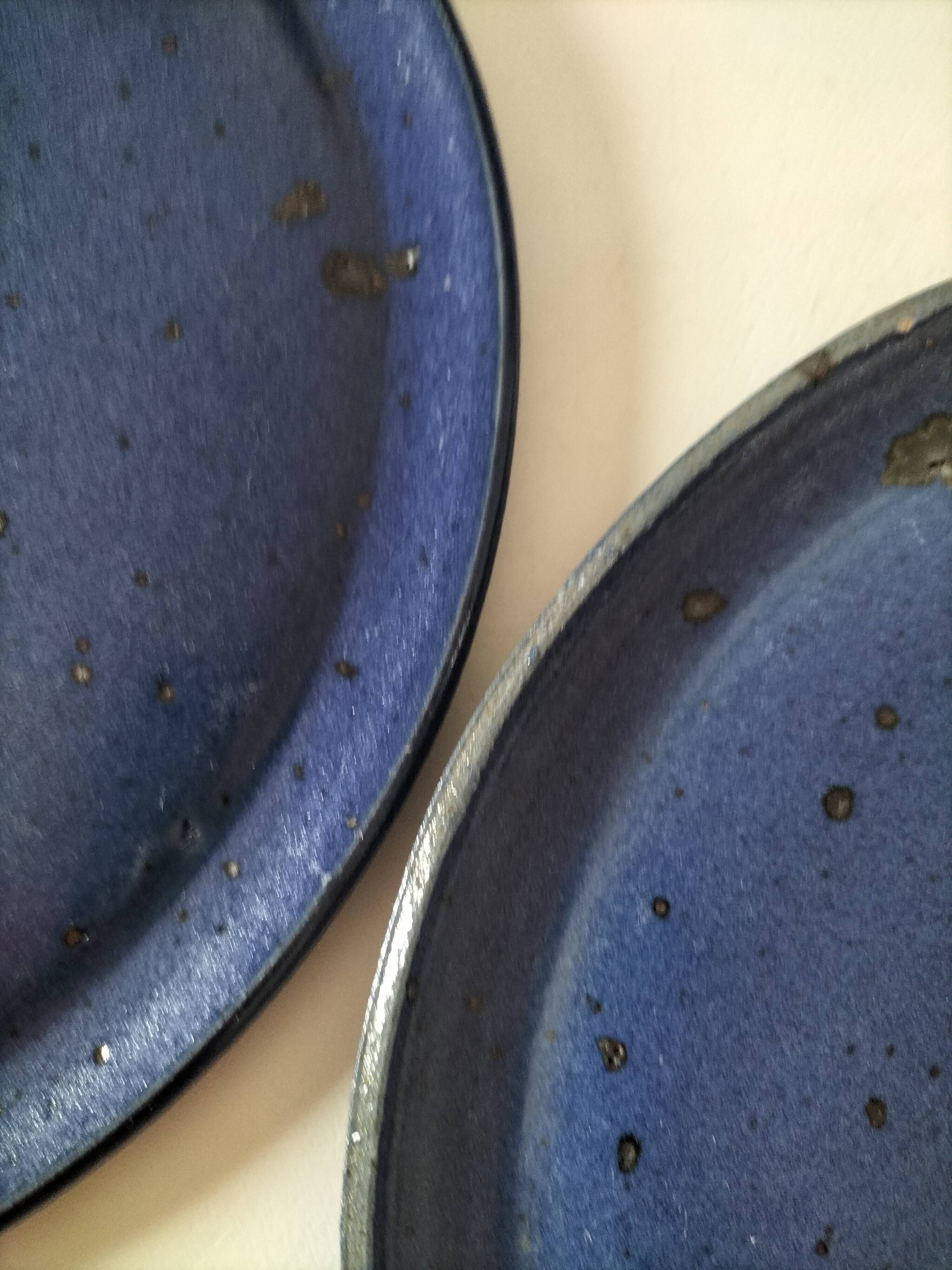 6 speckled midnight blue stoneware dinner plates