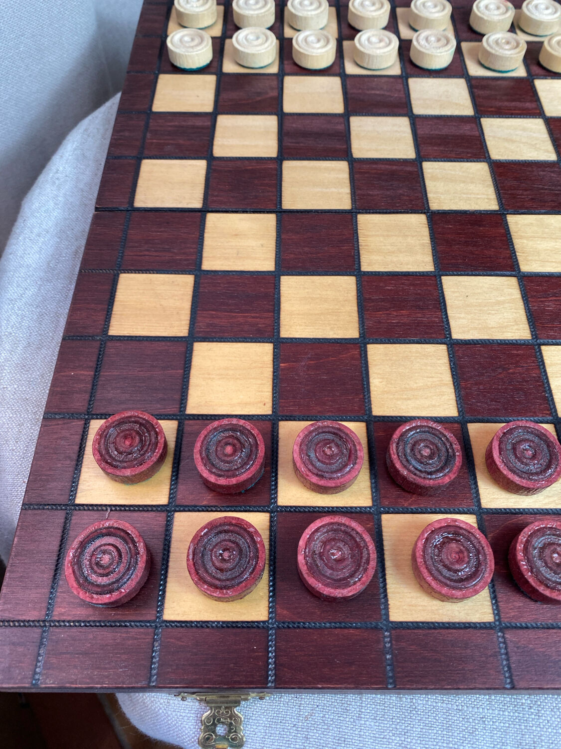 Wooden checkers game