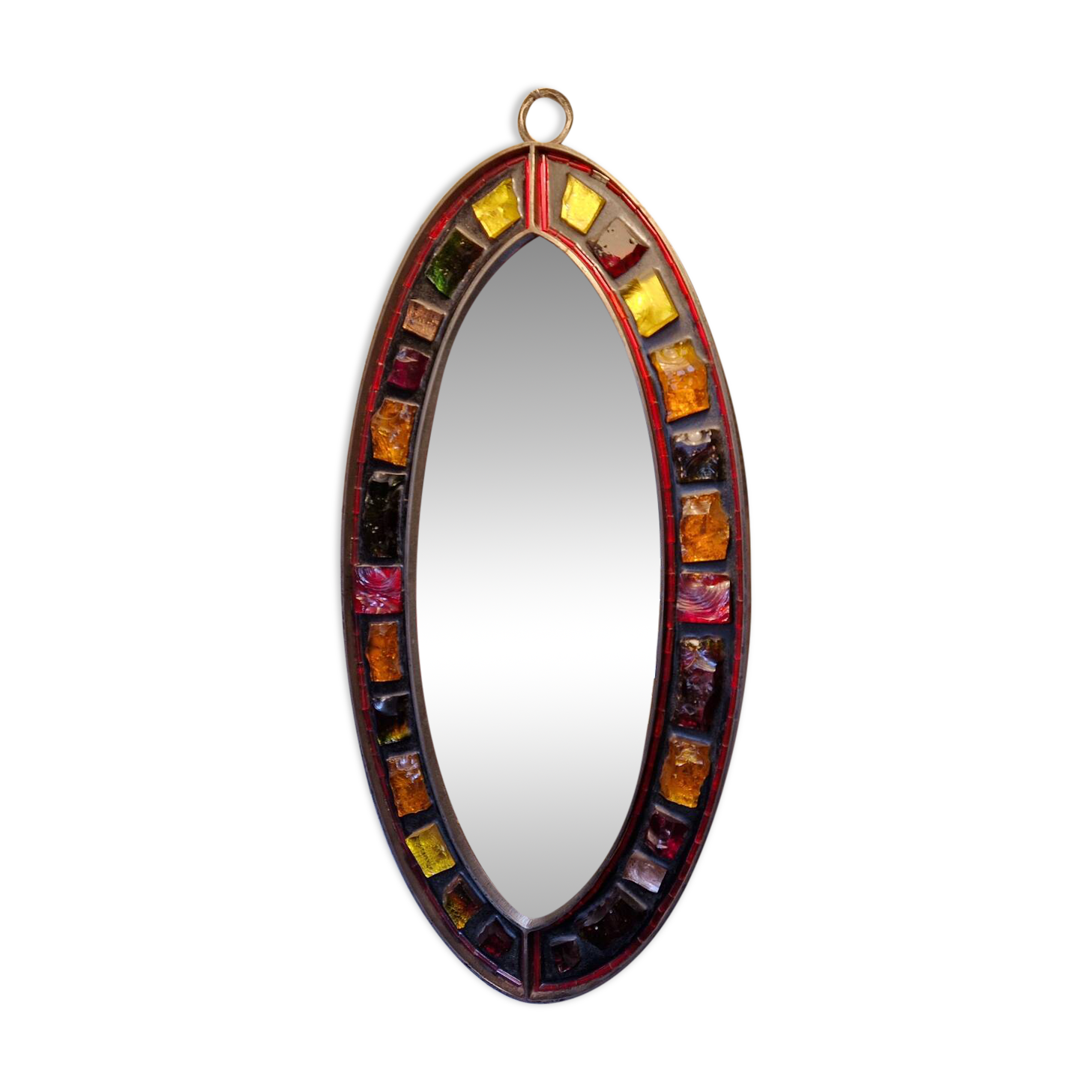 Mirror Jacques Avoinet mid-century brutalist glass, wrought iron, lead