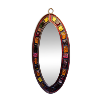 Mirror Jacques Avoinet mid-century brutalist glass, wrought iron, lead