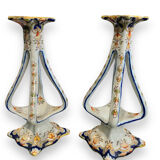 Pair of bougeoirs in rouen earthenware