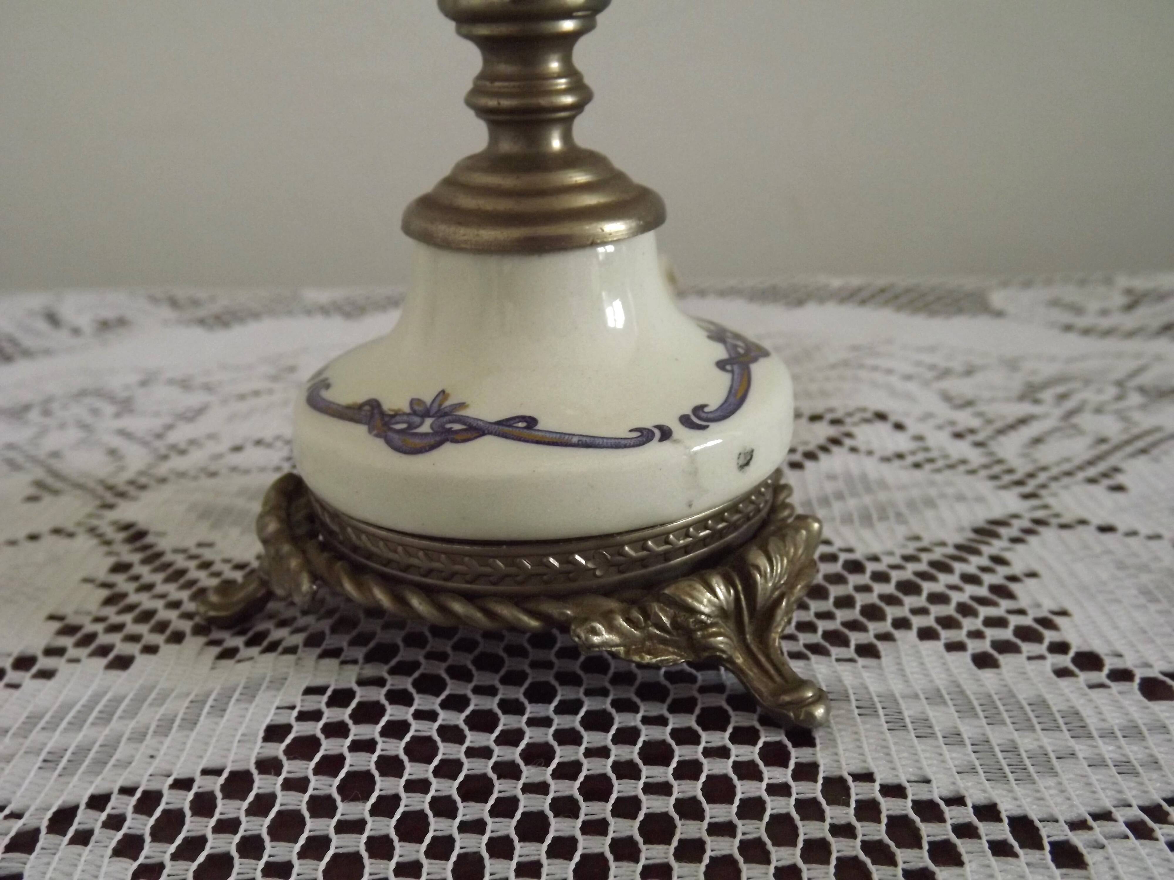 French Vintage Decorative Silver Metal and Porcelain Shaded Table Lamp