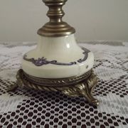 French Vintage Decorative Silver Metal and Porcelain Shaded Table Lamp