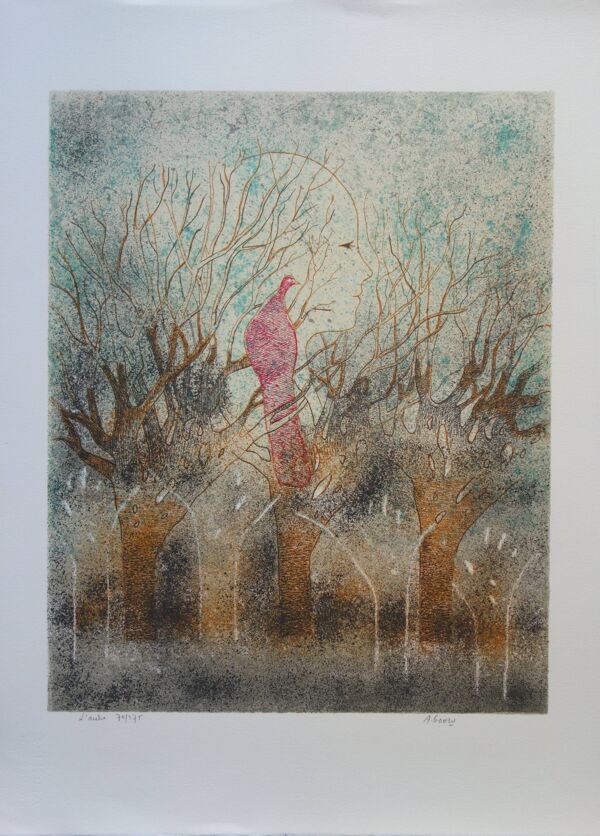 André Goezu : L'aube, fin d'un rêve, lithographie originale signée