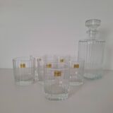 Ribbed whiskey glasses and decanter