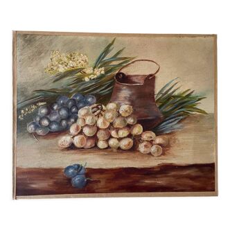 Nature morte aux raisins huile sur toile
