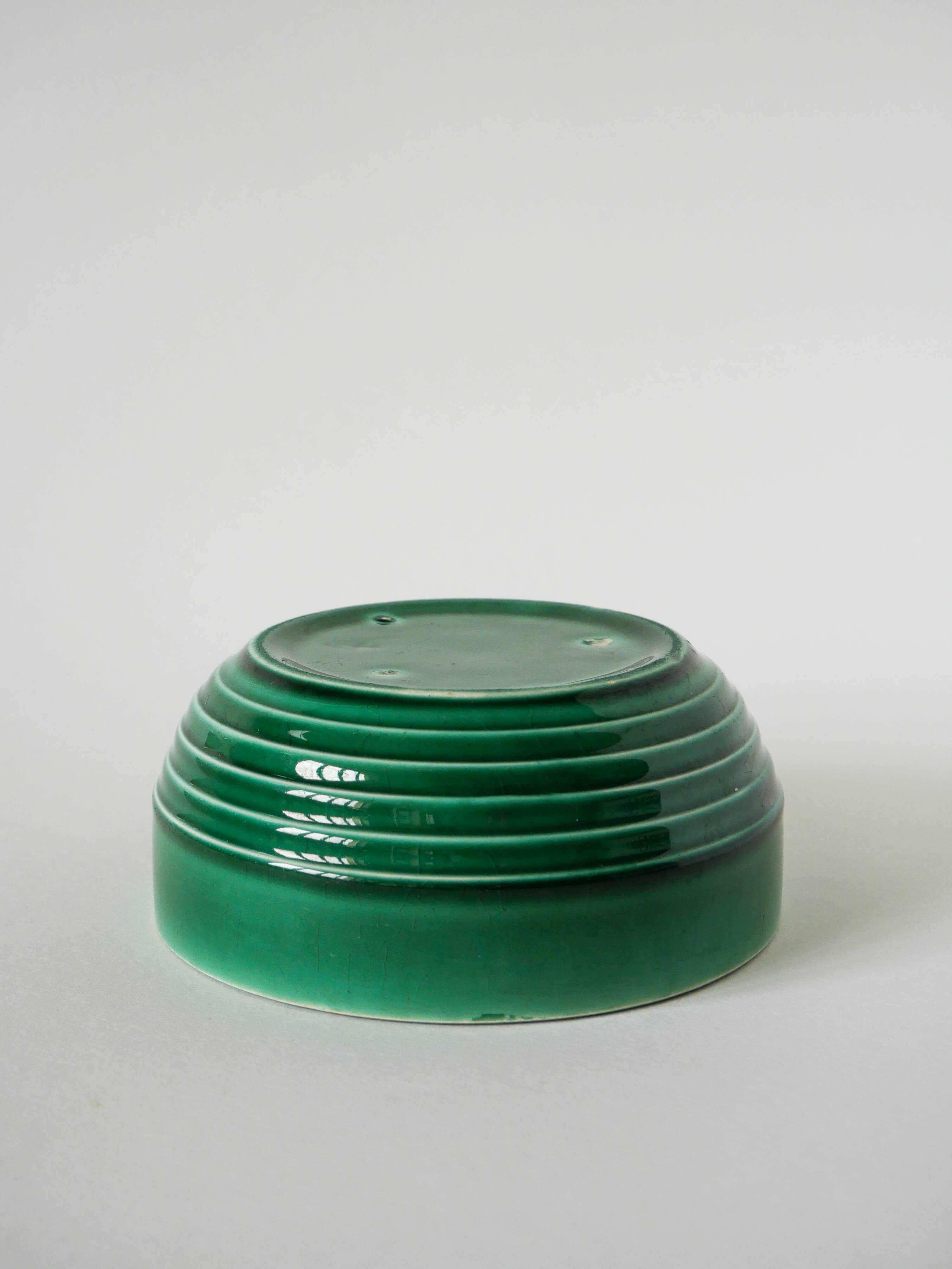 Small ceramic salad bowl / bowl, green, Gien, 1950