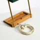 1960s Temde table lamp with a brass frame, teak base, and green lampshade