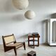 Large round suspension in rattan and natural linen, Japanese style, D:60.