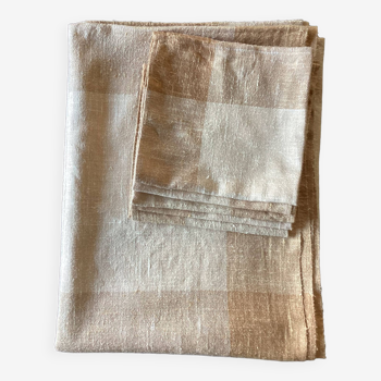 Cotton/linen tablecloth with five napkins dimension: height -200cm- width -150cm-