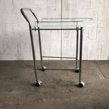 Chrome and transparent glass rolling dessert trolley, French Regency style from the 1960s.