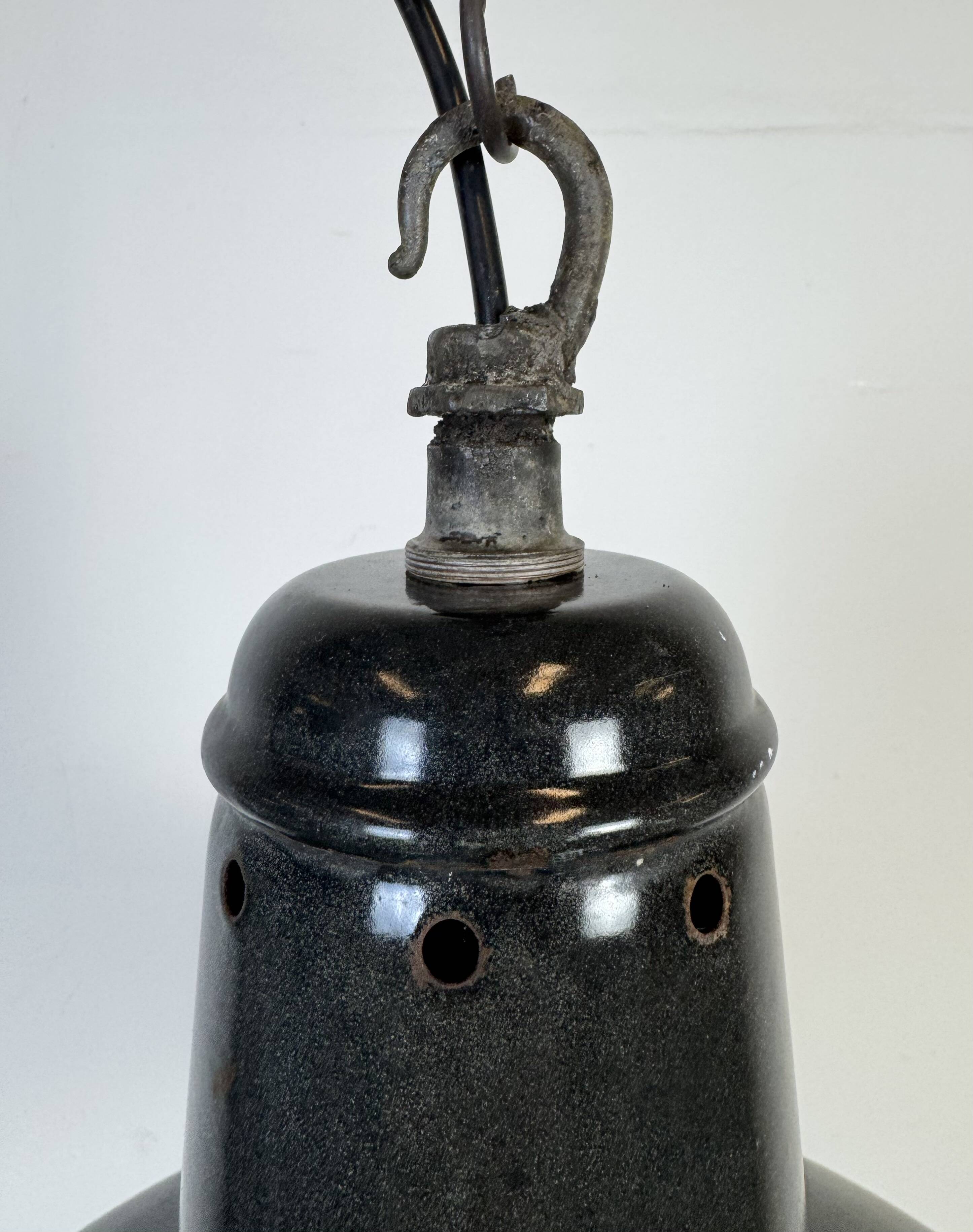 Industrial French Dark Grey Enamel Factory Pendant Lamp, 1960s
